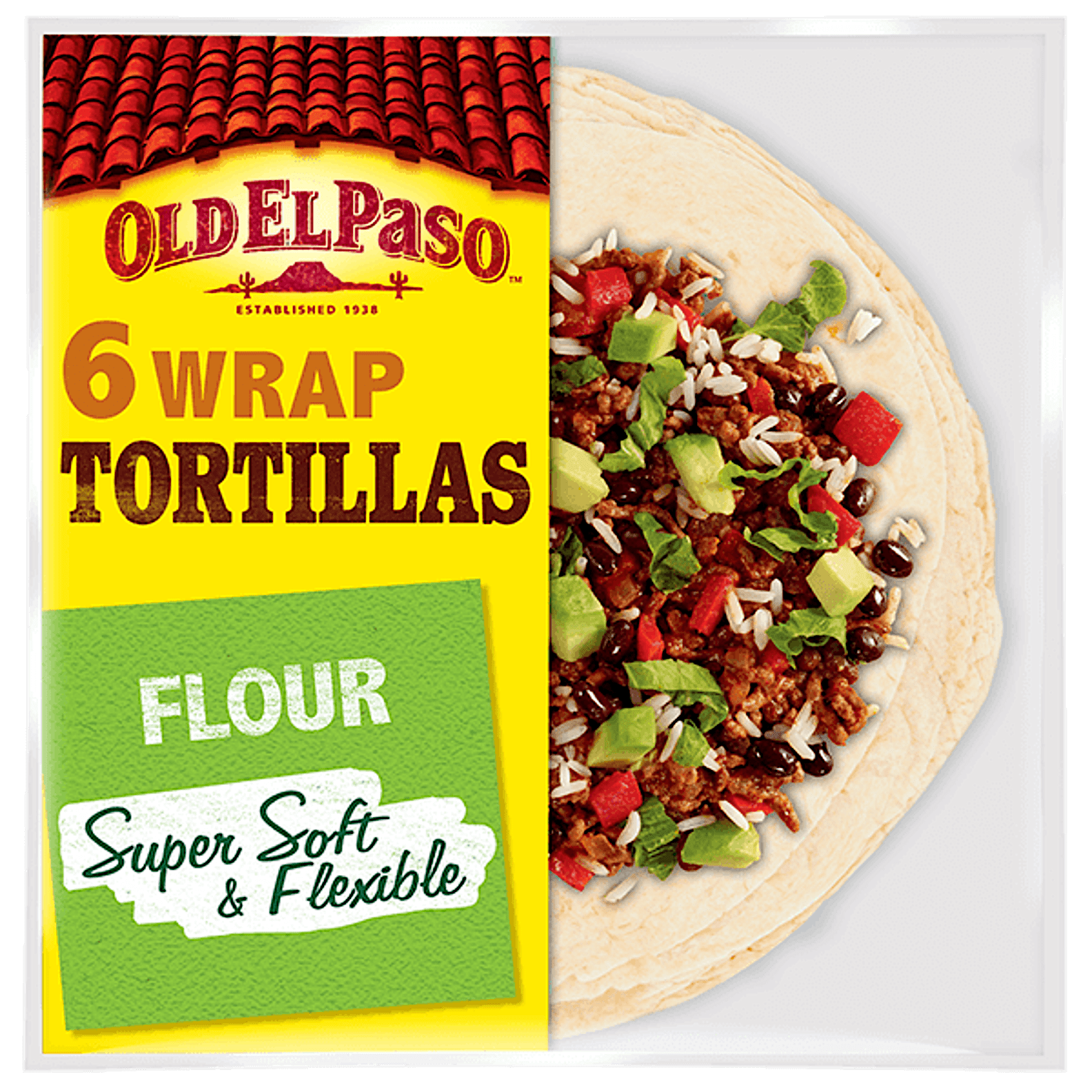 eine Packung Old El Paso Mehl-Tortillas, 6 Wraps, 350 g